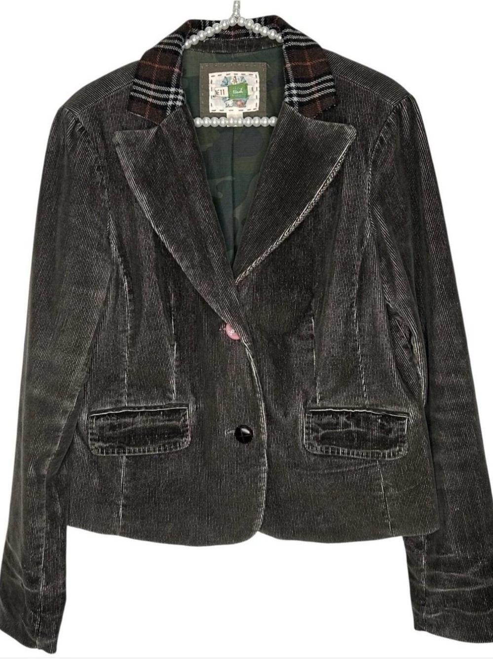 Anthropologie Steampunk Corduroy Blazer Jacket in Charcoal Gray